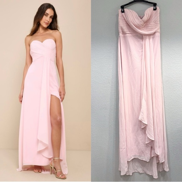Sz XL NWOT Lulus Splendid Aura Light Pink Chiffon Pleated Strapless Maxi Dress - Picture 1 of 9